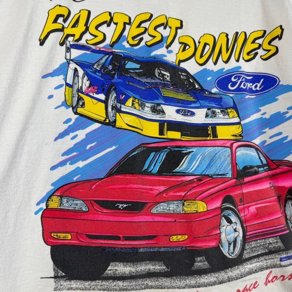 Vintage Ford Mustang Graphic T Shirt Cream Men’s XL Cars USA Made - Picture 8 of 16